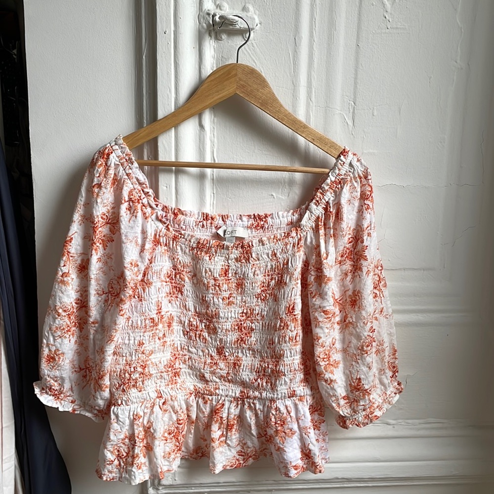 LOFT toile smocked peplum blouse